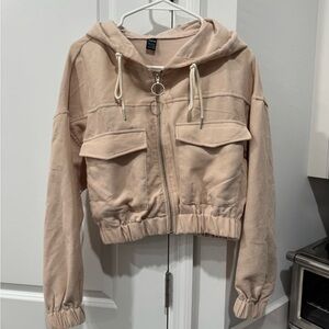 SHEIN Light Tan Utility Jacket with Hood